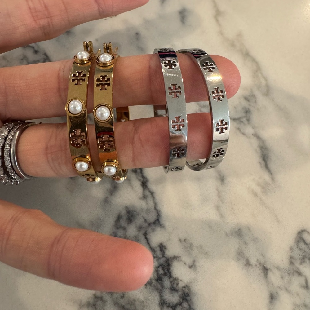 Tory Burch Gold and Silver Pearl Earrings